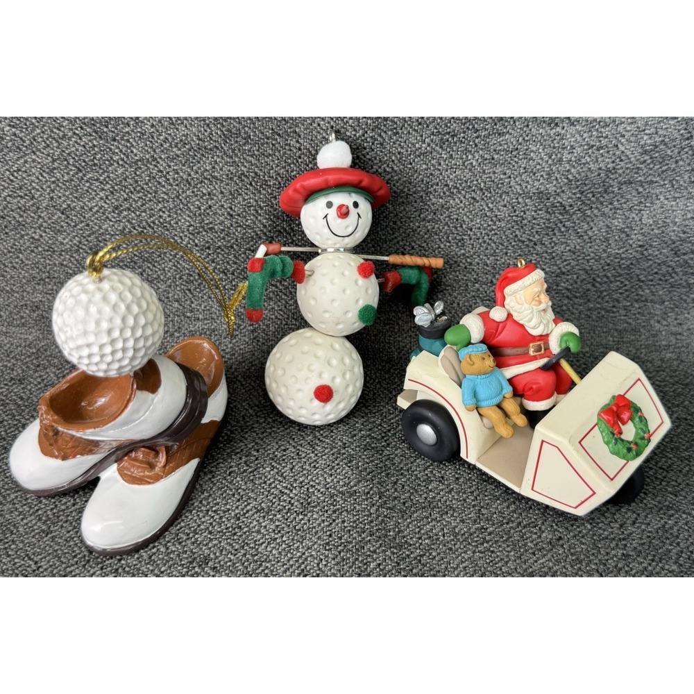 Vintage Lot Of 3 Hallmark Golf Themed Christmas Ornaments
